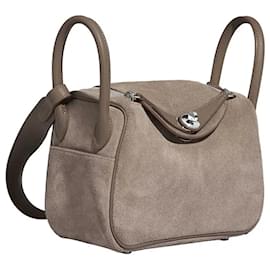 Borsa a mano Hermès Lindy Grizzly Taupe in scamoso e pelle