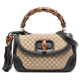 Bolso de mano mediano en lona Diamante marrón Gucci New Bamboo
