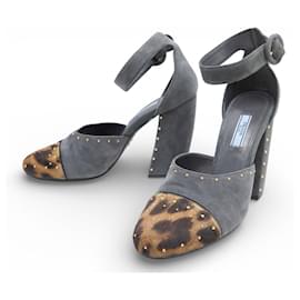 NUOVE SCARPE CON TACCO PRADA CON CINTURINI 40 IN CAMOSCIO E PELLE DI LEOPARDO - Prada
