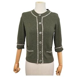 NEU CHANEL CARDIGAN 3/4-ÄRMEL 40 36 S AUS GRÜNEM CASHMERE WESTE