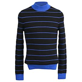 Maglione slim a collo alto a righe in lana nera e blu di Acne Studios