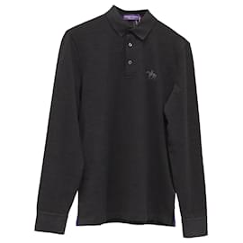 Polo in cotone grigio con logo ricamato Purple Label di Ralph Lauren