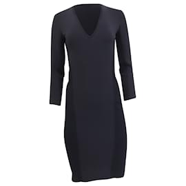 Vestido mini ajustado de manga larga y escote en V Max Mara en triacetato azul marino