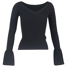 Sandro Rippstrick-Pullover mit Glockenärmeln aus schwarzer Viskose