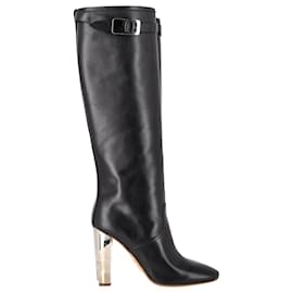 Botas de rodilla con tacón Chrome de Hermès en cuero negro