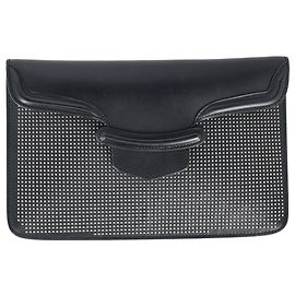 Pochette Piatta Heroine Studded in Pelle Nera di Alexander McQueen