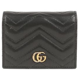 Gucci Schwarze matelassierte Leder GG Marmont Kartenetui