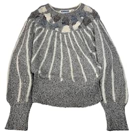 Vintage Mariea Kim Rundhals Pullover Grau/Weiß/Schwarz M - Autre Marque