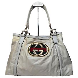 Borsa tote vintage Gucci GG in pelle / poliestere bianca