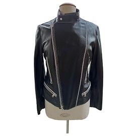 Chaqueta Biker de Cuero Negra Tod's