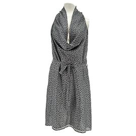 Autre Marque Bedrucktes Seidenkleid Schwarz SNOW