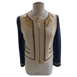 Giacca Moschino Couture in lana crema e blu navy