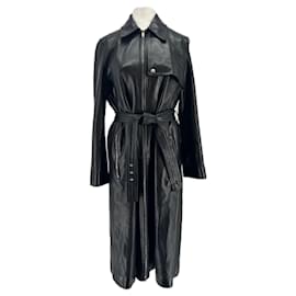 Gabardina de cuero negra Céline con cremallera
