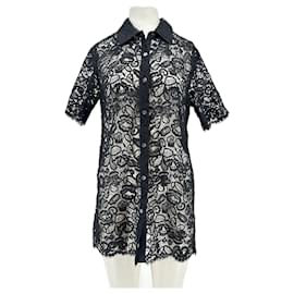 Staud Camisa preta bordada de manga curta