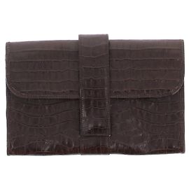 Autre Marque Pochette marrone in stampa coccodrillo