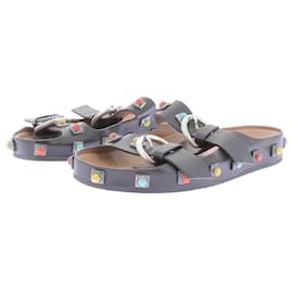 Sandali Etro in pelle nera con perle multicolori