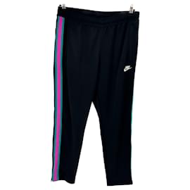 Nike Schwarze Jogginghose mit rosa und türkisfarbenen Streifen