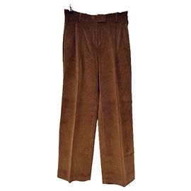La Prestic Ouiston Pantalón de terciopelo marrón de seda
