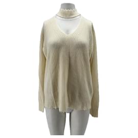 Cremefarbener V-Ausschnitt-Pullover aus Kaschmir - R13