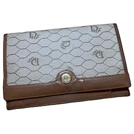 Dior Monogram Brown Leather and Beige Canvas Wallet