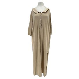 Vestido longo texturizado bege Totême de algodão