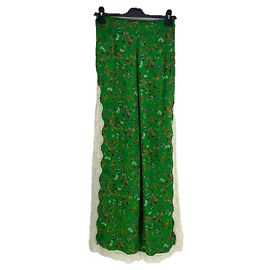Pantalones Paul & Joe Verdes con Motivo Floral y Encaje