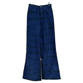 Pantalones de terciopelo azul con finas rayas verdes Laurence Bras