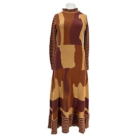 Autre Marque HELMSTEDT Braunes gemustertes langes Baumwollkleid