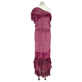 Autre Marque POUPETTE ST BARTH Asymmetrisches langes Seidenkleid Rosa