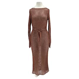 Zimmermann Bronze Knit Long Sleeve Midi Dress with Belt