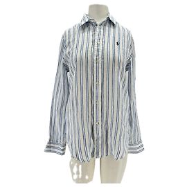 Camisa de linho listrada azul e branca Polo Ralph Lauren