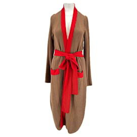 LA DOUBLE J Wollcardigan lang Camel und Rot - Autre Marque