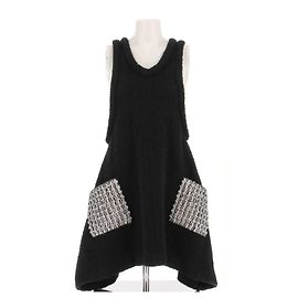 Louis Vuitton ärmelloses schwarzes Wollkleid
