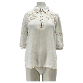 Autre Marque Blusa TRESSÉ de linho branca com padrão