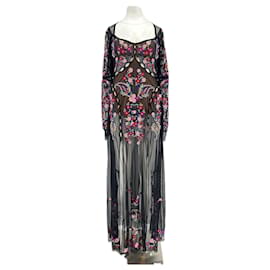 Autre Marque Vestido negro bordado con flores