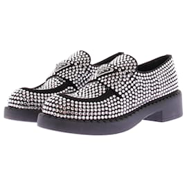 Mocassini Prada con Strass in Pelle Argentata 37