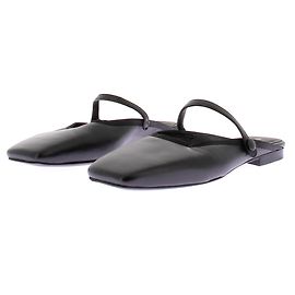 Mule Frame Denim in pelle nera con punta quadrata