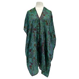Autre Marque Vestido sarong de seda verde com padrão geométrico