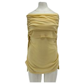Autre Marque Top plissettato in lana gialla con spalle scoperte Yaneth