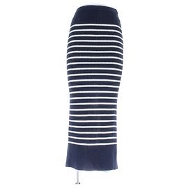 Falda larga Christian Dior de lana a rayas azul marino