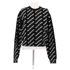 Balenciaga Schwarzer Logo Pullover aus Baumwolle M