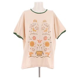 Autre Marque T-shirt crema con stampa floreale e colletto verde