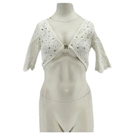Top corto in crochet bianco Rotate maniche 3/4