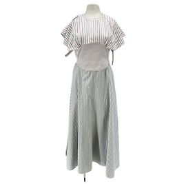 Vestido largo sin mangas a rayas Rosie Assoulin Blanco