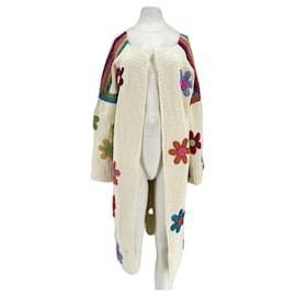 ROSE CARMINE Long Ecru Cardigan with Flower Embroidery - Autre Marque