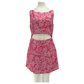 Autre Marque CHARLIE HOLIDAY Ärmelloses kurzes Kleid aus rosa bedrucktem Leinen