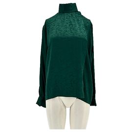 Blusa in seta verde Saint Laurent con stampa tono su tono