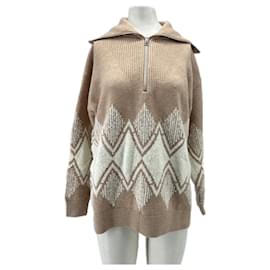Beige-weißer Zip-Pullover - Autre Marque
