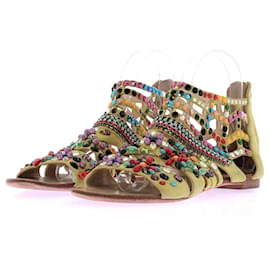 Sandali Giuseppe Zanotti in suede giallo con strass e perle