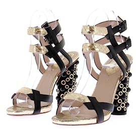 Sandali con tacco neri e dorati - Elie Saab